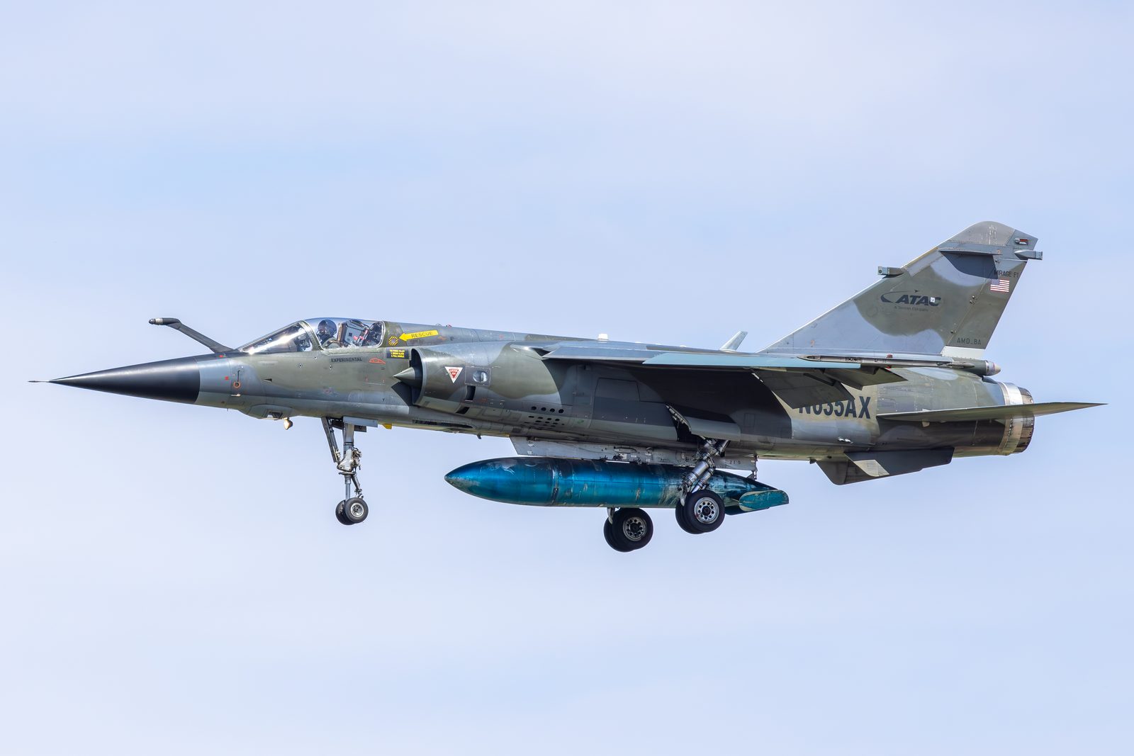 Grey Dassault Mirage F1CR with gear down on approach to Luke Air Force Base.